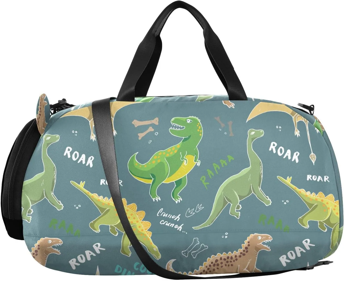VIGTRO Cool Dinosaur Cute Cartoon Kids Overnight Travel Duffel Bag Sport Gym Bag for Boys Girls with Shoe Compartment, Carry On Weekender Luggage Bag for Dance Swim Yoga