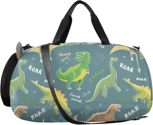 VIGTRO Cool Dinosaur Cute Cartoon Kids Overnight Travel Duffel Bag Sport Gym Bag for Boys Girls with Shoe Compartment, Carry On Weekender Luggage Bag for Dance Swim Yoga