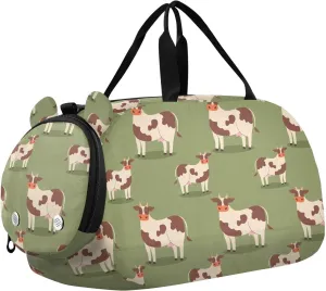 VIGTRO Cow on Green Background Kids Overnight Travel Duffel Bag Sport Gym Bag for Boys Girls with Shoe Compartment, Carry On Weekender Luggage Bag for Dance Swim Yoga