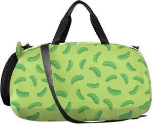 VIGTRO Cucumbers on Light Green Background Kids Overnight Travel Duffel Bag Sport Gym Bag for Boys Girls with Shoe Compartment, Carry On Weekender Luggage Bag for Dance Swim Yoga