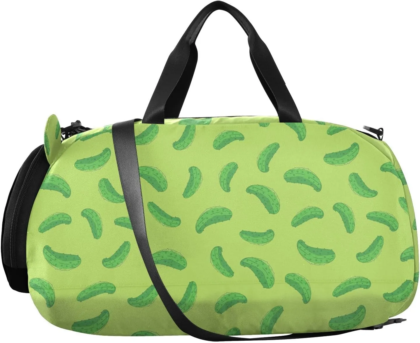 VIGTRO Cucumbers on Light Green Background Kids Overnight Travel Duffel Bag Sport Gym Bag for Boys Girls with Shoe Compartment, Carry On Weekender Luggage Bag for Dance Swim Yoga