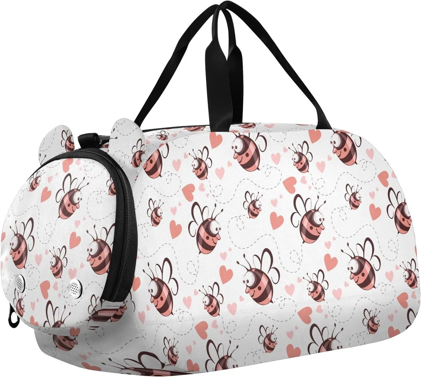 VIGTRO Cute Bee Love Hearts Kids Overnight Travel Duffel Bag Sport Gym Bag for Boys Girls with Shoe Compartment, Carry On Weekender Luggage Bag for Dance Swim Yoga