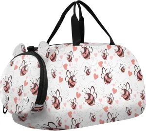 VIGTRO Cute Bee Love Hearts Kids Overnight Travel Duffel Bag Sport Gym Bag for Boys Girls with Shoe Compartment, Carry On Weekender Luggage Bag for Dance Swim Yoga