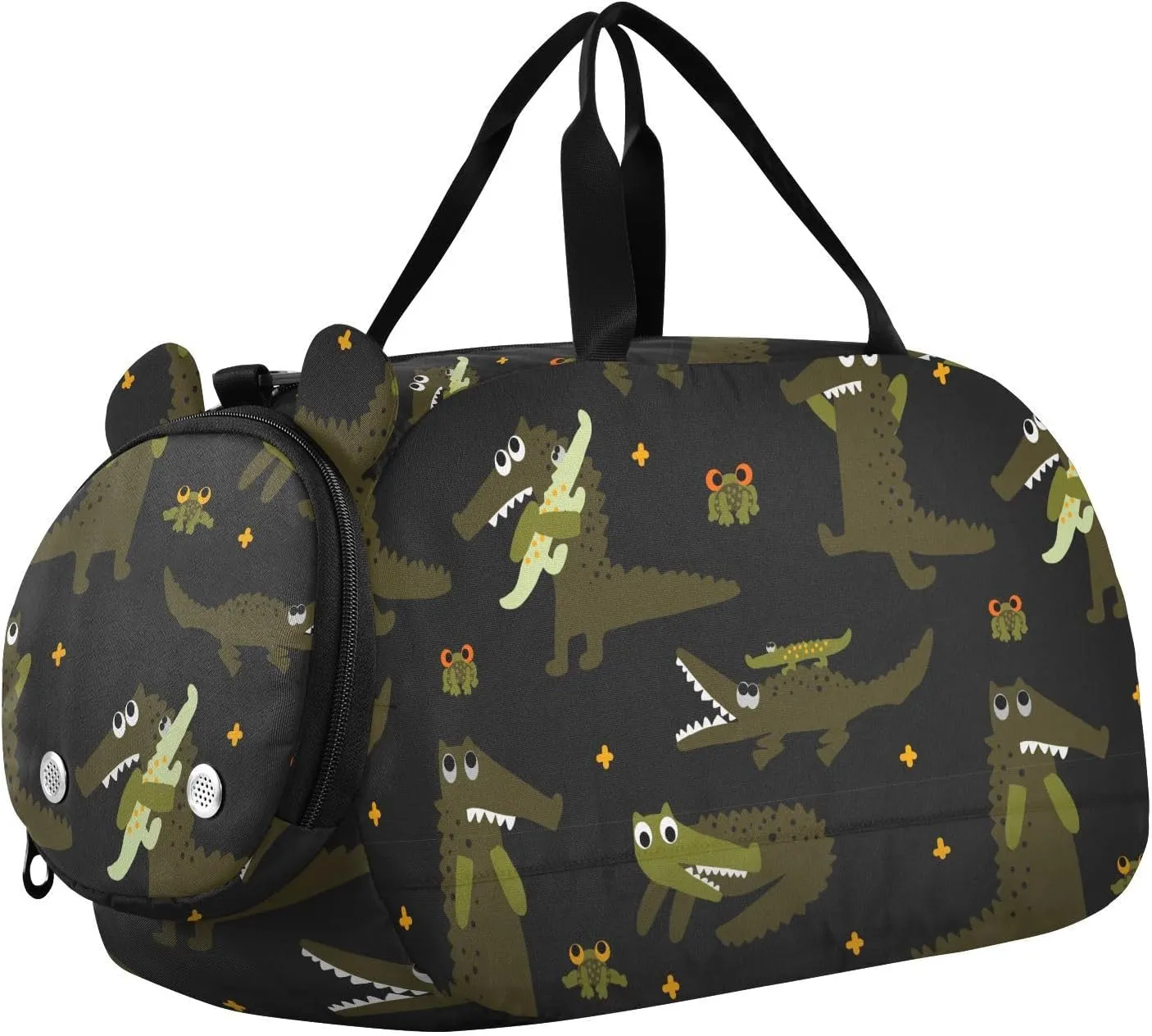 VIGTRO Cute Cartoon Crocodile Frog Kids Overnight Travel Duffel Bag Sport Gym Bag for Boys Girls with Shoe Compartment, Carry On Weekender Luggage Bag for Dance Swim Yoga