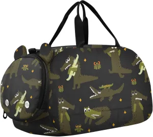 VIGTRO Cute Cartoon Crocodile Frog Kids Overnight Travel Duffel Bag Sport Gym Bag for Boys Girls with Shoe Compartment, Carry On Weekender Luggage Bag for Dance Swim Yoga