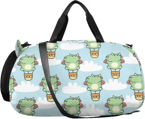 VIGTRO Cute Dragon Balloon Cloud Sky Kids Overnight Travel Duffel Bag Sport Gym Bag for Boys Girls with Shoe Compartment, Carry On Weekender Luggage Bag for Dance Swim Yoga