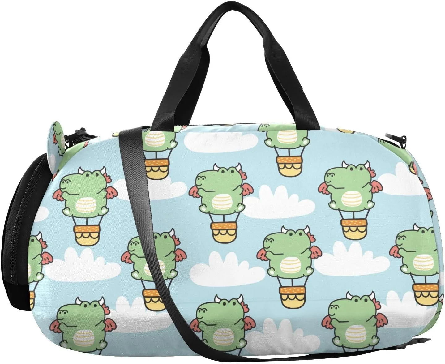 VIGTRO Cute Dragon Balloon Cloud Sky Kids Overnight Travel Duffel Bag Sport Gym Bag for Boys Girls with Shoe Compartment, Carry On Weekender Luggage Bag for Dance Swim Yoga