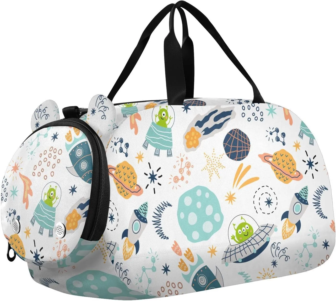 VIGTRO Cute Funny Aliens Space Kids Overnight Travel Duffel Bag Sport Gym Bag for Boys Girls with Shoe Compartment, Carry On Weekender Luggage Bag for Dance Swim Yoga