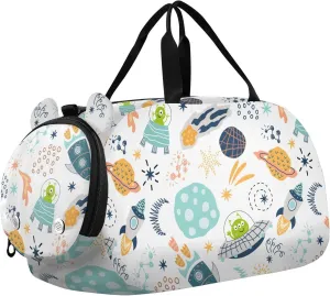 VIGTRO Cute Funny Aliens Space Kids Overnight Travel Duffel Bag Sport Gym Bag for Boys Girls with Shoe Compartment, Carry On Weekender Luggage Bag for Dance Swim Yoga