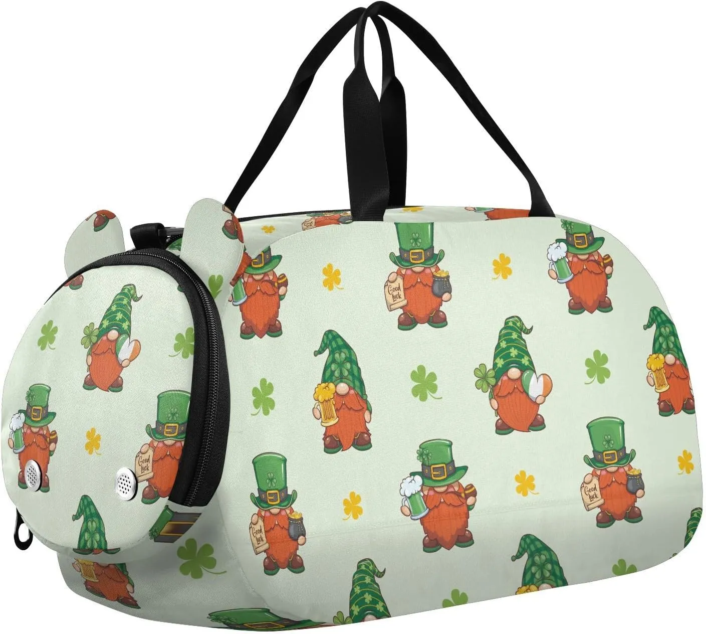 VIGTRO Cute Gnomes Happy Saint Patrick's Day Kids Overnight Travel Duffel Bag Sport Gym Bag for Boys Girls with Shoe Compartment, Carry On Weekender Luggage Bag for Dance Swim Yoga