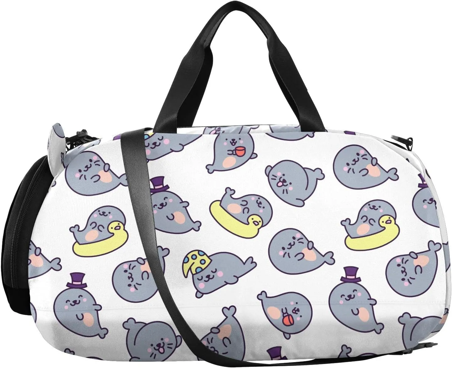 VIGTRO Cute Kawaii Baby Seals Kids Overnight Travel Duffel Bag Sport Gym Bag for Boys Girls with Shoe Compartment, Carry On Weekender Luggage Bag for Dance Swim Yoga