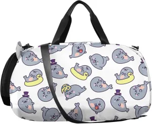 VIGTRO Cute Kawaii Baby Seals Kids Overnight Travel Duffel Bag Sport Gym Bag for Boys Girls with Shoe Compartment, Carry On Weekender Luggage Bag for Dance Swim Yoga