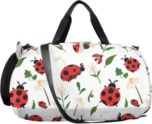 VIGTRO Cute Ladybug with Plants Kids Overnight Travel Duffel Bag Sport Gym Bag for Boys Girls with Shoe Compartment, Carry On Weekender Luggage Bag for Dance Swim Yoga