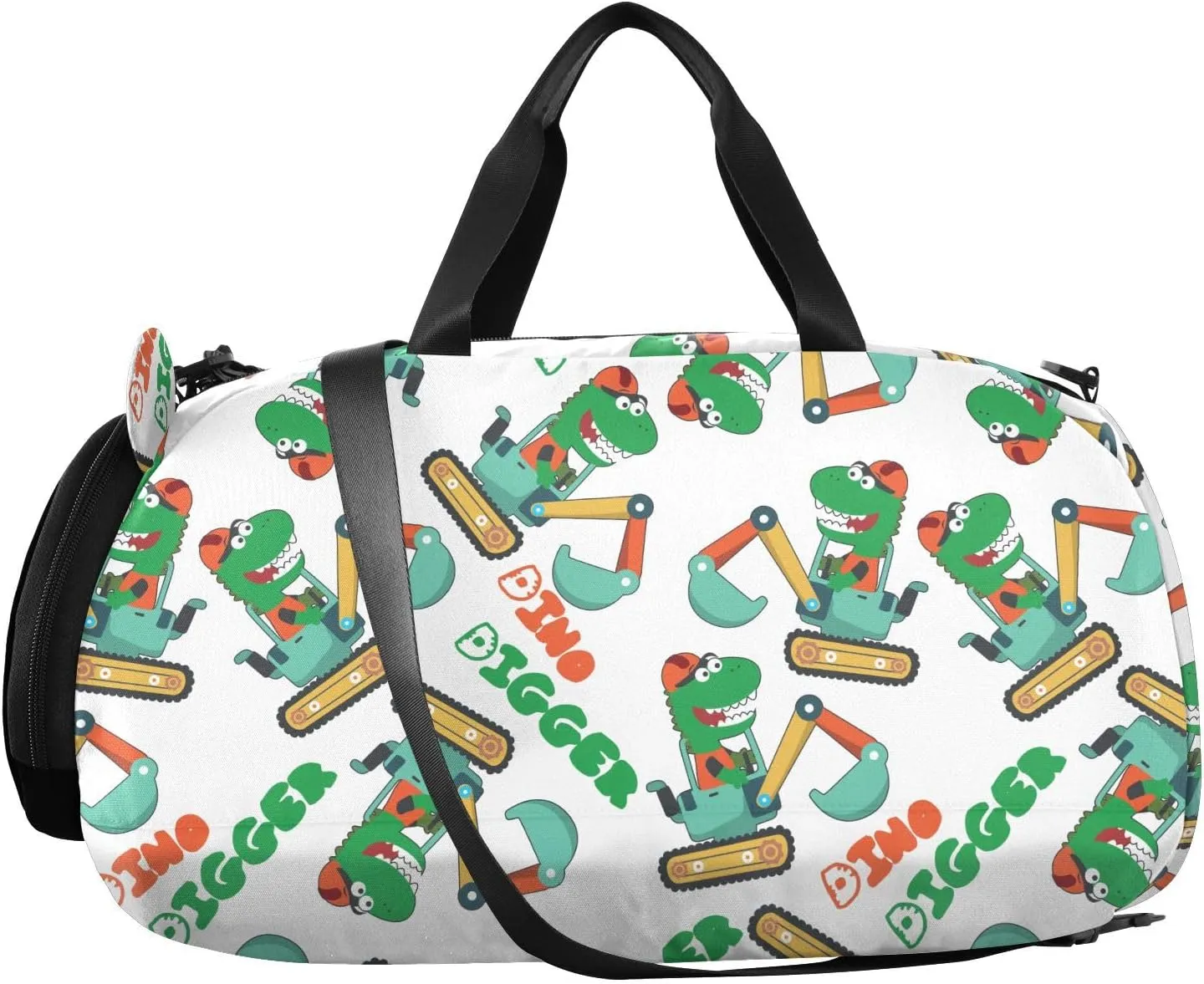 VIGTRO Cute Little Dinosaur Kids Overnight Travel Duffel Bag Sport Gym Bag for Boys Girls with Shoe Compartment, Carry On Weekender Luggage Bag for Dance Swim Yoga