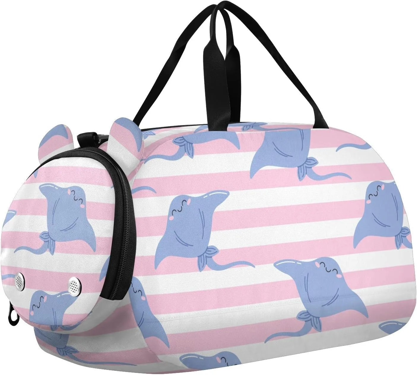VIGTRO Cute Sea Stingray Kids Overnight Travel Duffel Bag Sport Gym Bag for Boys Girls with Shoe Compartment, Pink Stripes Carry On Weekender Luggage Bag for Dance Swim Yoga