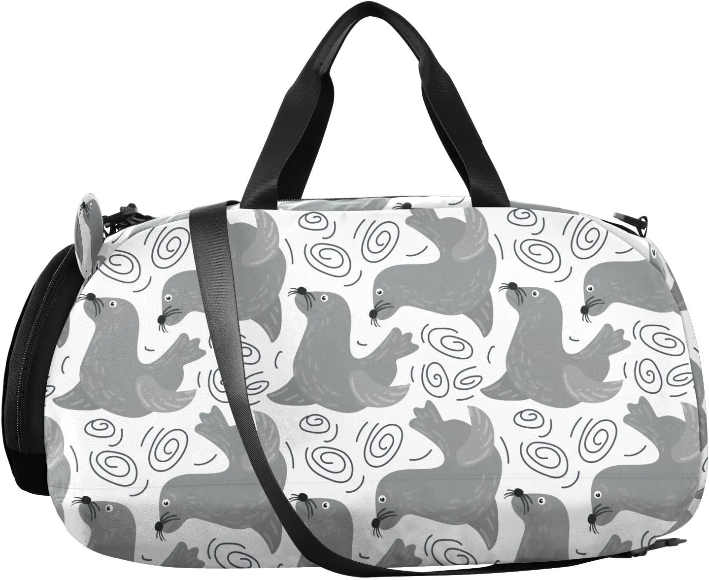 VIGTRO Cute Seals Pattern Kids Overnight Travel Duffel Bag Sport Gym Bag for Boys Girls with Shoe Compartment, Carry On Weekender Luggage Bag for Dance Swim Yoga
