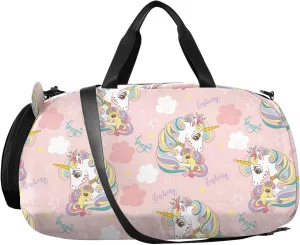 VIGTRO Cute Unicorns Magic Cloud Kids Overnight Travel Duffel Bag Sport Gym Bag for Boys Girls with Shoe Compartment, Carry On Weekender Luggage Bag for Dance Swim Yoga