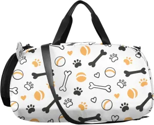 VIGTRO Dog Paw Prints with Bones Kids Overnight Travel Duffel Bag Sport Gym Bag for Boys Girls with Shoe Compartment, Carry On Weekender Luggage Bag for Dance Swim Yoga