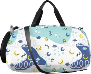 VIGTRO Doodle Cosmos Pattern Kids Overnight Travel Duffel Bag Sport Gym Bag for Boys Girls with Shoe Compartment, Carry On Weekender Luggage Bag for Dance Swim Yoga
