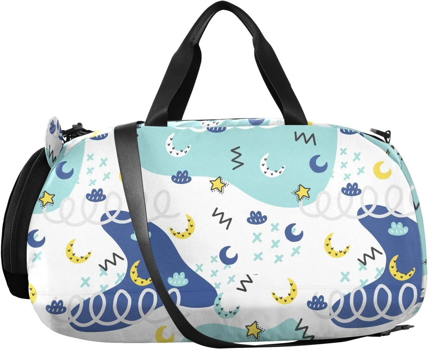 VIGTRO Doodle Cosmos Pattern Kids Overnight Travel Duffel Bag Sport Gym Bag for Boys Girls with Shoe Compartment, Carry On Weekender Luggage Bag for Dance Swim Yoga