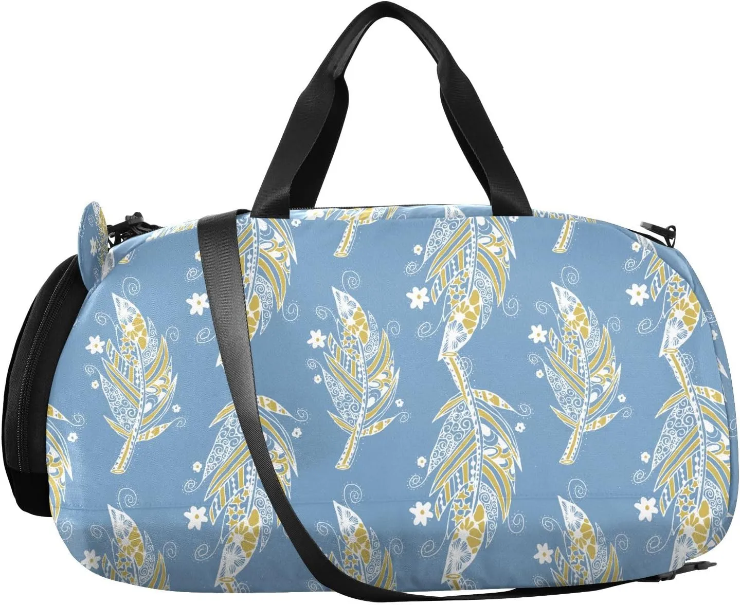 VIGTRO Flowers Feathers Pattern Kids Overnight Travel Duffel Bag Sport Gym Bag for Boys Girls with Shoe Compartment, Carry On Weekender Luggage Bag for Dance Swim Yoga