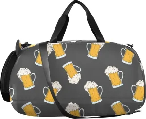 VIGTRO Glasses Of Beer Sketch Boys Girls Sports Travel Duffel Bags with Shoes Compartment, Weekender Overnight Gym Bag for Swimming, Dancing, Outing