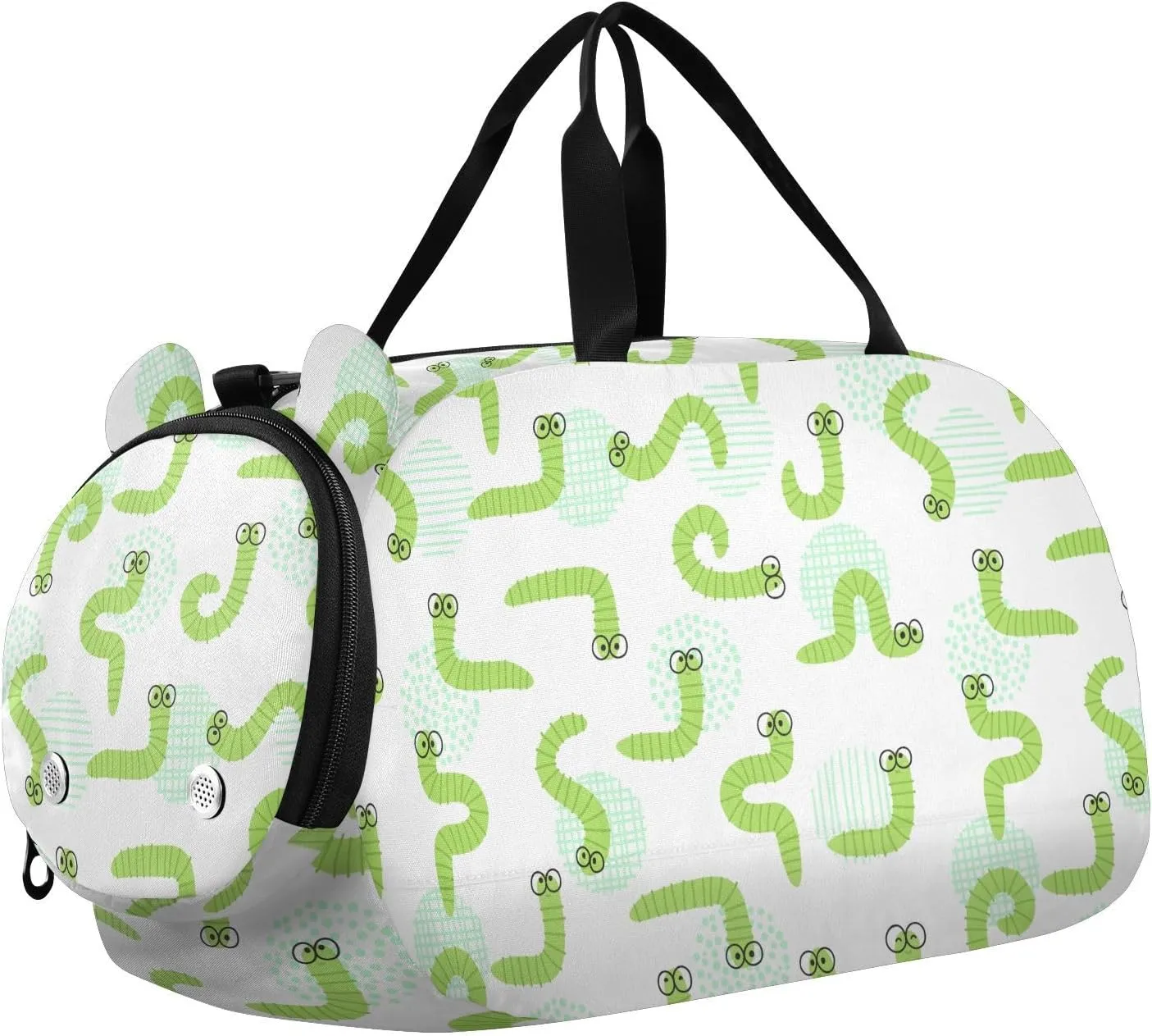 VIGTRO Green Cute Crawl Worm Kids Overnight Travel Duffel Bag Sport Gym Bag for Boys Girls with Shoe Compartment, Carry On Weekender Luggage Bag for Dance Swim Yoga