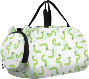 VIGTRO Green Cute Crawl Worm Kids Overnight Travel Duffel Bag Sport Gym Bag for Boys Girls with Shoe Compartment, Carry On Weekender Luggage Bag for Dance Swim Yoga