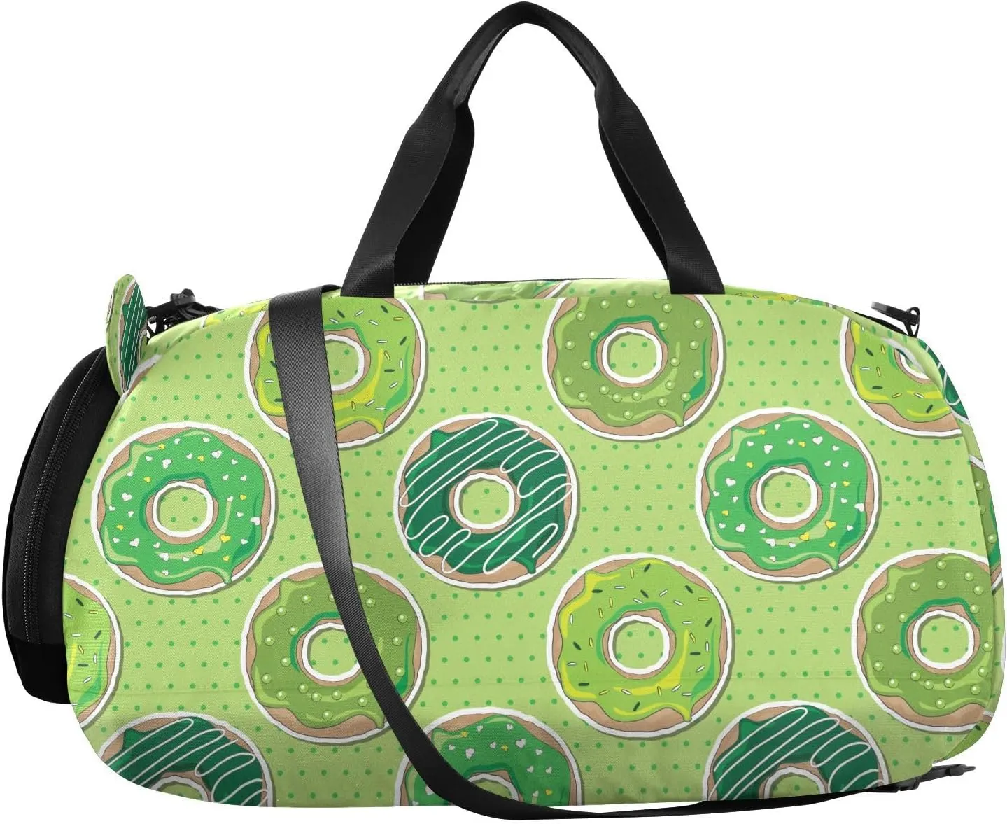 VIGTRO Green Donuts Kids Overnight Travel Duffel Bag Sport Gym Bag for Boys Girls with Shoe Compartment, Dot Carry On Weekender Luggage Bag for Dance Swim Yoga
