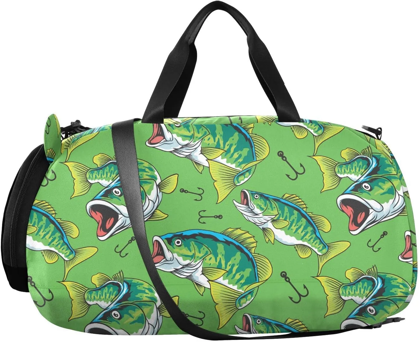 VIGTRO Green Tuna Fish and Bait Kids Overnight Travel Duffel Bag Sport Gym Bag for Boys Girls with Shoe Compartment, Carry On Weekender Luggage Bag for Dance Swim Yoga