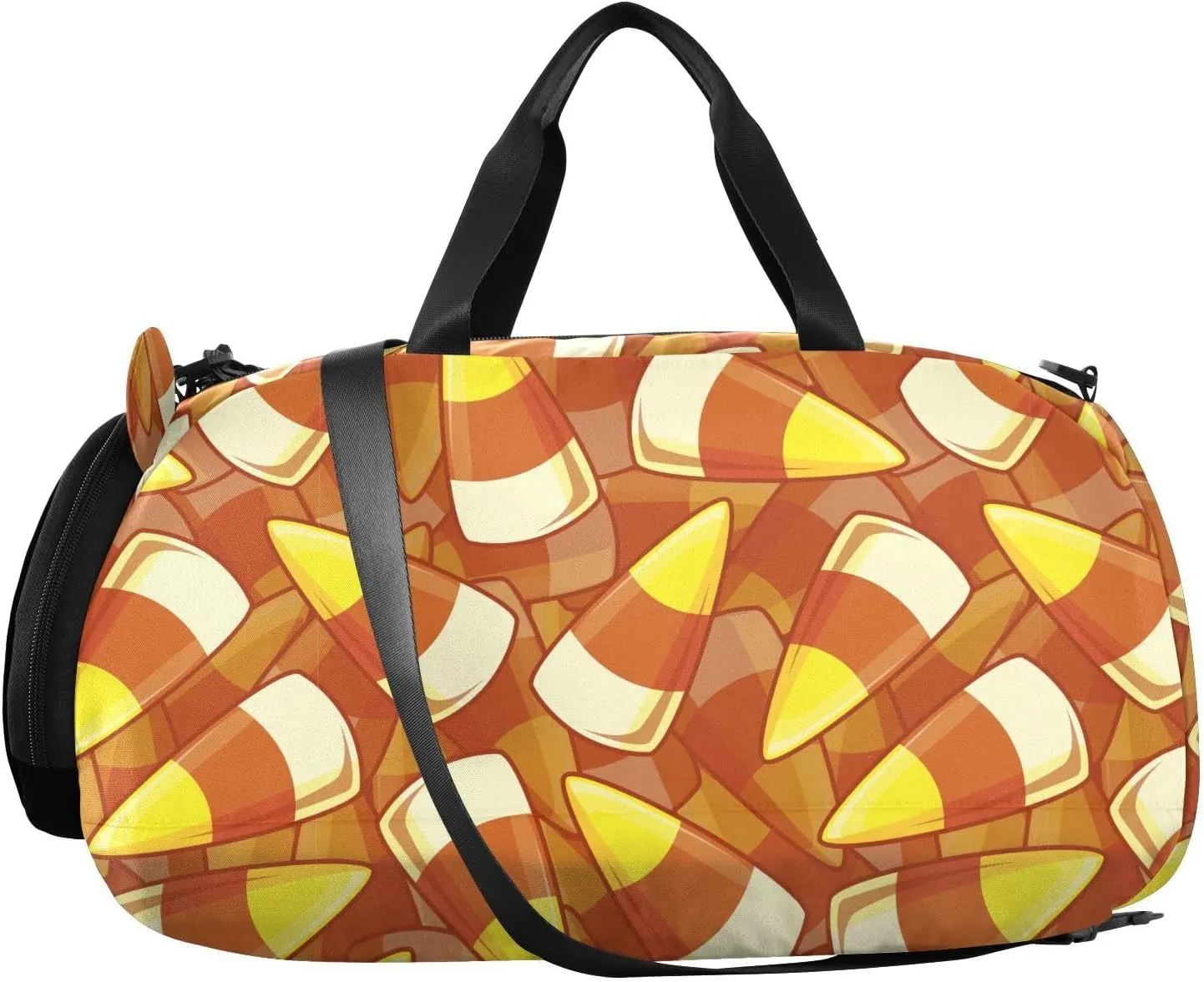 VIGTRO Halloween Candy Corn Cartoon Kids Overnight Travel Duffel Bag Sport Gym Bag for Boys Girls with Shoe Compartment, Carry On Weekender Luggage Bag for Dance Swim Yoga