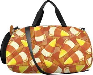 VIGTRO Halloween Candy Corn Cartoon Kids Overnight Travel Duffel Bag Sport Gym Bag for Boys Girls with Shoe Compartment, Carry On Weekender Luggage Bag for Dance Swim Yoga