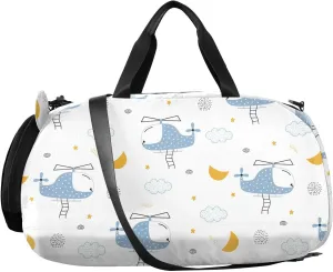 VIGTRO Helicopter Floating Sky Kids Overnight Travel Duffel Bag Sport Gym Bag for Boys Girls with Shoe Compartment, Carry On Weekender Luggage Bag for Dance Swim Yoga