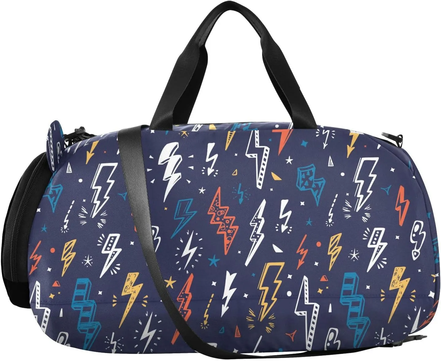 VIGTRO Lightning Bolts Signs Pattern Kids Overnight Travel Duffel Bag Sport Gym Bag for Boys Girls with Shoe Compartment, Carry On Weekender Luggage Bag for Dance Swim Yoga