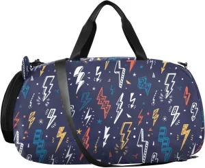 VIGTRO Lightning Bolts Signs Pattern Kids Overnight Travel Duffel Bag Sport Gym Bag for Boys Girls with Shoe Compartment, Carry On Weekender Luggage Bag for Dance Swim Yoga