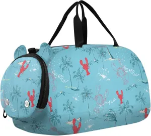 VIGTRO Lobster Kids Overnight Travel Duffel Bag Sport Gym Bag for Boys Girls with Shoe Compartment, Summer Beach Carry On Weekender Luggage Bag for Dance Swim Yoga