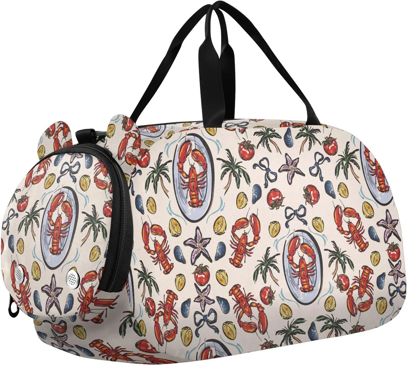 VIGTRO Lobster Kids Overnight Travel Duffel Bag Sport Gym Bag for Boys Girls with Shoe Compartment, Summer Party Carry On Weekender Luggage Bag for Dance Swim Yoga