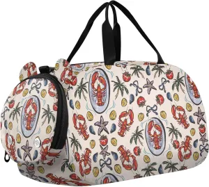 VIGTRO Lobster Kids Overnight Travel Duffel Bag Sport Gym Bag for Boys Girls with Shoe Compartment, Summer Party Carry On Weekender Luggage Bag for Dance Swim Yoga