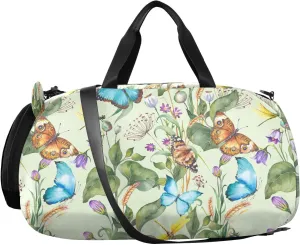 VIGTRO Meadow Plants and Butterflies Kids Overnight Travel Duffel Bag Sport Gym Bag for Boys Girls with Shoe Compartment, Carry On Weekender Luggage Bag for Dance Swim Yoga