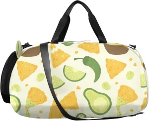VIGTRO Nachos Snack Lime Pattern Boys Girls Sports Travel Duffel Bags with Shoes Compartment, Cartoon Weekender Overnight Gym Bag for Swimming, Dancing, Outing