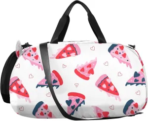 VIGTRO Pizza Heart Pink Blue Colors Kids Overnight Travel Duffel Bag Sport Gym Bag for Boys Girls with Shoe Compartment, Carry On Weekender Luggage Bag for Dance Swim Yoga