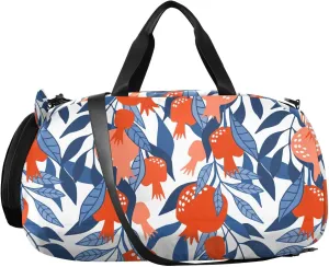VIGTRO Pomegranates Tree Leaves Kids Overnight Travel Duffel Bag Sport Gym Bag for Boys Girls with Shoe Compartment, Carry On Weekender Luggage Bag for Dance Swim Yoga