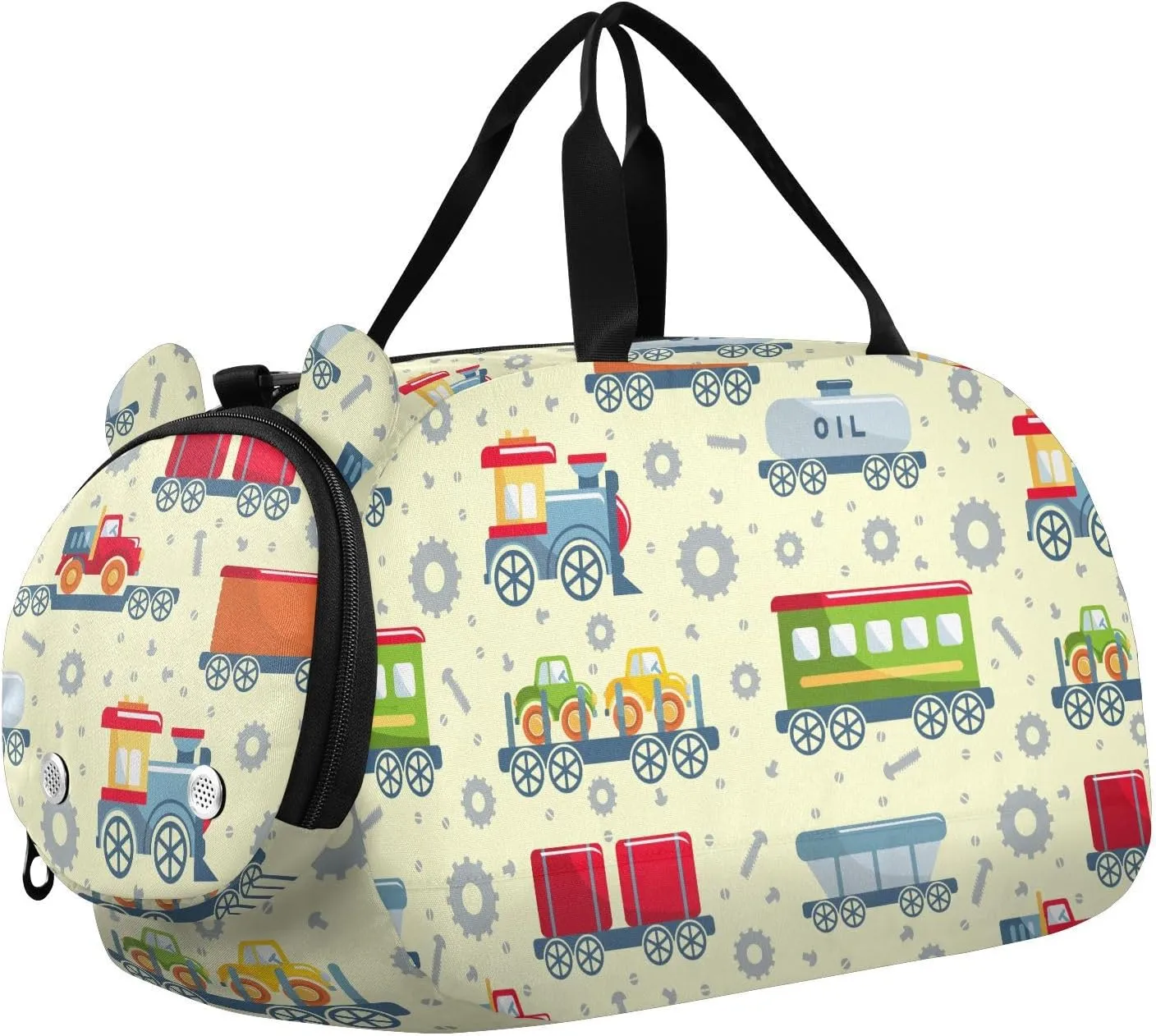 VIGTRO Railroad Transport Vehicle Kids Overnight Travel Duffel Bag Sport Gym Bag for Boys Girls with Shoe Compartment, Carry On Weekender Luggage Bag for Dance Swim Yoga