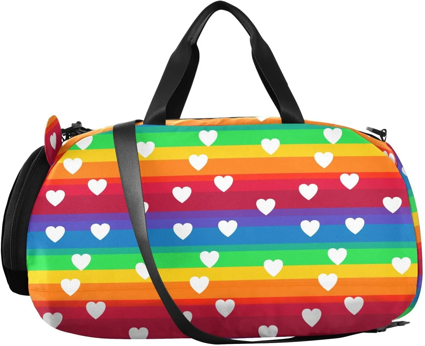 VIGTRO Rainbow Little Hearts Pattern Kids Overnight Travel Duffel Bag Sport Gym Bag for Boys Girls with Shoe Compartment, Carry On Weekender Luggage Bag for Dance Swim Yoga