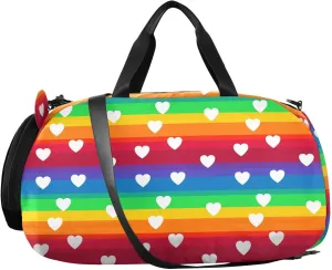 VIGTRO Rainbow Little Hearts Pattern Kids Overnight Travel Duffel Bag Sport Gym Bag for Boys Girls with Shoe Compartment, Carry On Weekender Luggage Bag for Dance Swim Yoga