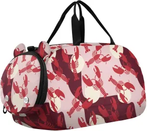 VIGTRO Retro Lobster Pattern with Spots Kids Overnight Travel Duffel Bag Sport Gym Bag for Boys Girls with Shoe Compartment, Carry On Weekender Luggage Bag for Dance Swim Yoga
