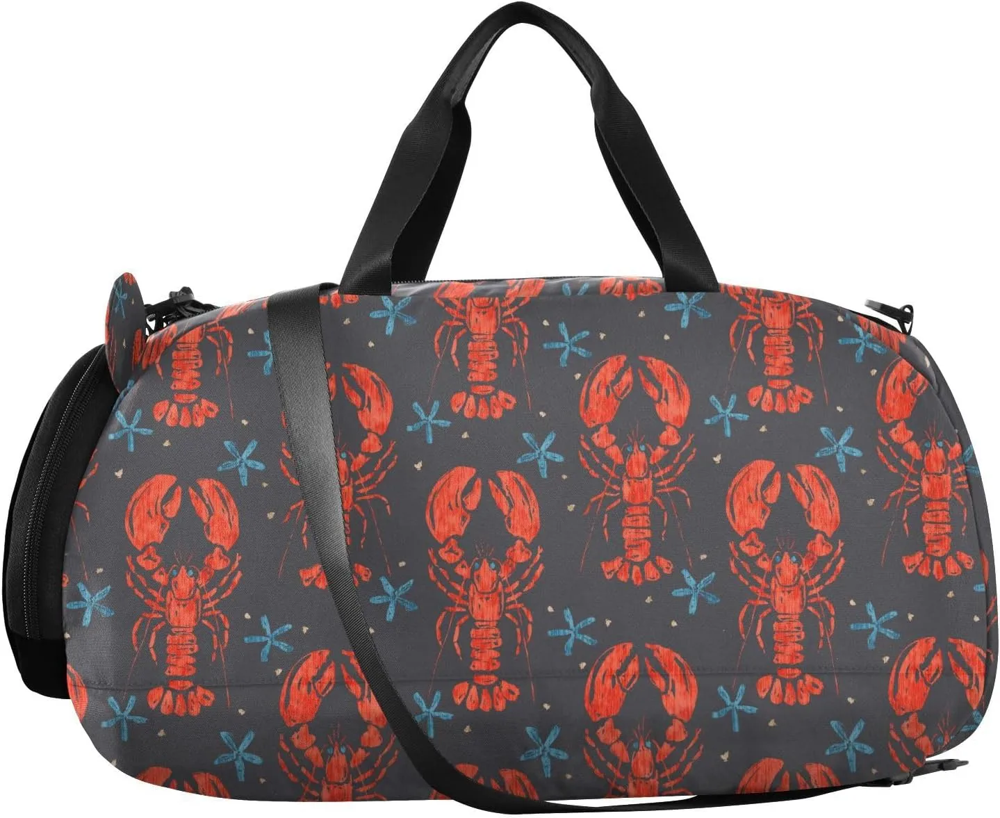 VIGTRO Retro Red Lobsters and Stars Kids Overnight Travel Duffel Bag Sport Gym Bag for Boys Girls with Shoe Compartment, Carry On Weekender Luggage Bag for Dance Swim Yoga