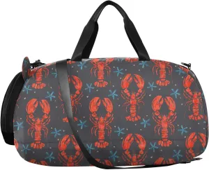 VIGTRO Retro Red Lobsters and Stars Kids Overnight Travel Duffel Bag Sport Gym Bag for Boys Girls with Shoe Compartment, Carry On Weekender Luggage Bag for Dance Swim Yoga