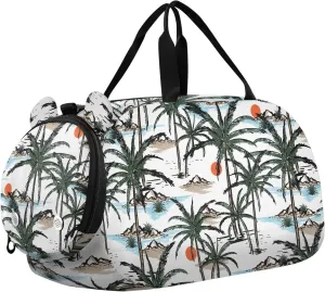 VIGTRO Sketch Beach Kids Overnight Travel Duffel Bag Sport Gym Bag for Boys Girls with Shoe Compartment, Summer Island Carry On Weekender Luggage Bag for Dance Swim Yoga
