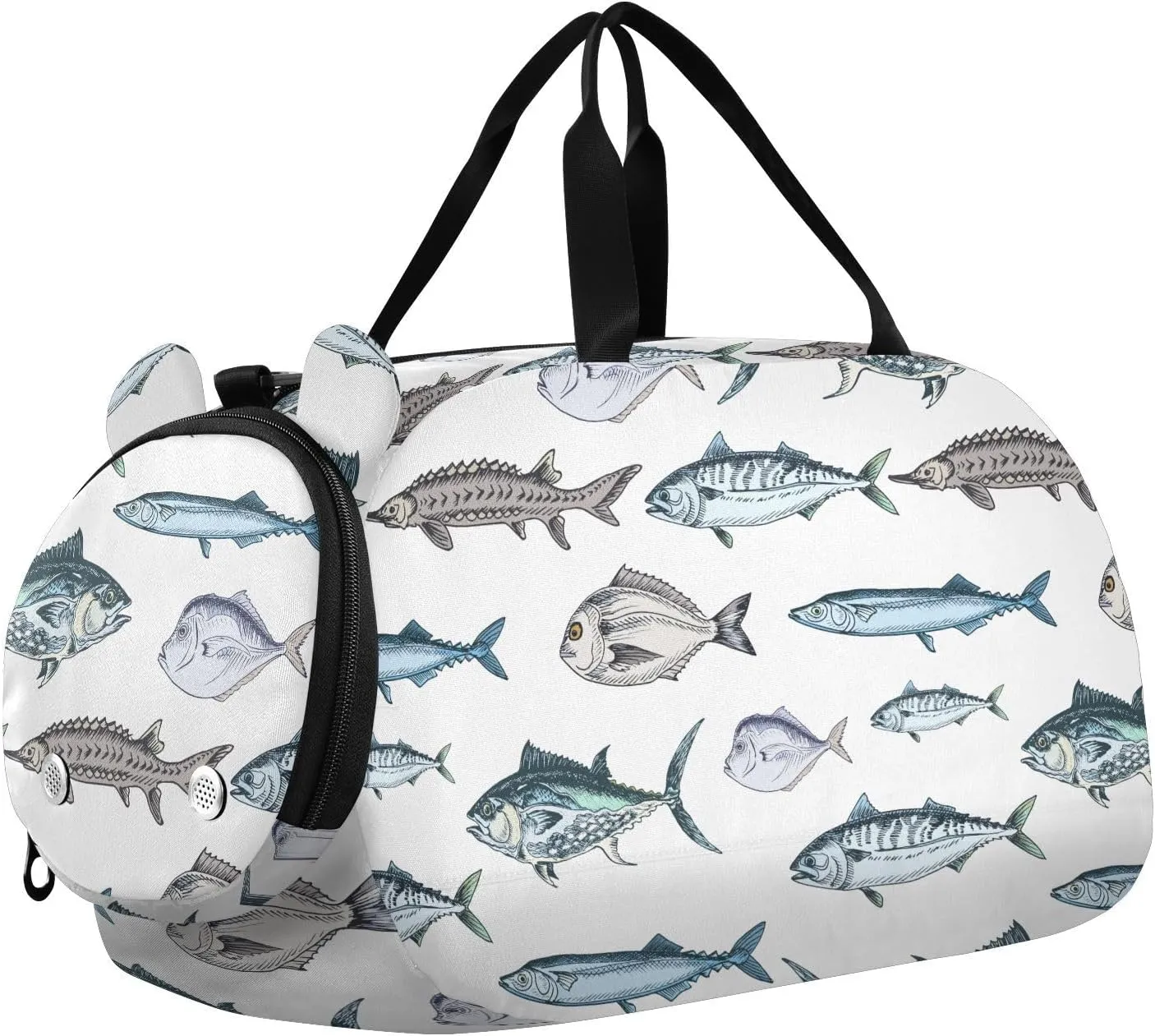 VIGTRO Sketch Fish Pattern Kids Overnight Travel Duffel Bag Sport Gym Bag for Boys Girls with Shoe Compartment, Carry On Weekender Luggage Bag for Dance Swim Yoga